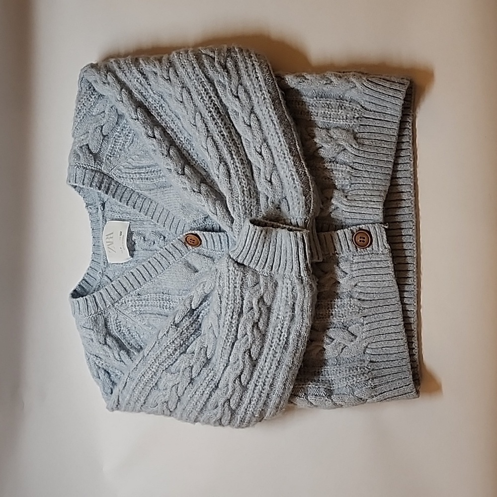 Zara Cropped Cable Cardigan - Light Blue - Size 7